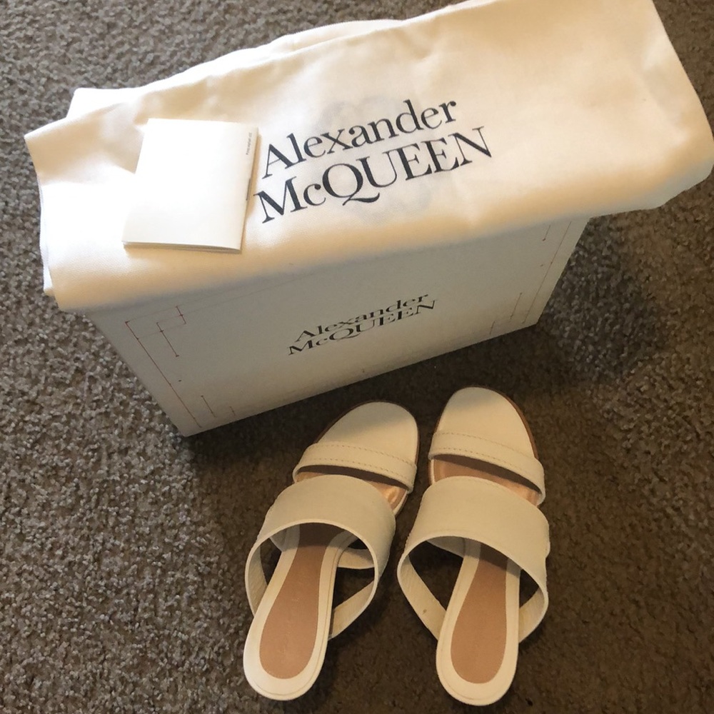 Alexander McQueen white gold no. 13 mules